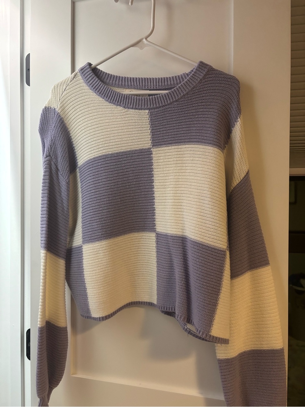 Jessica Simpson Cream and Lavender Block Crewneck Sweater